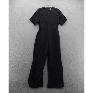 Poetry Black‎ Jumpsuit Romper Size 6 Short Sleeve Womens Linen Blend V Neck
